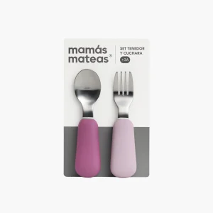Set de Cuchara y Tenedor de Acero con Mango de Silicona - Lavanda | Mamás Mateas