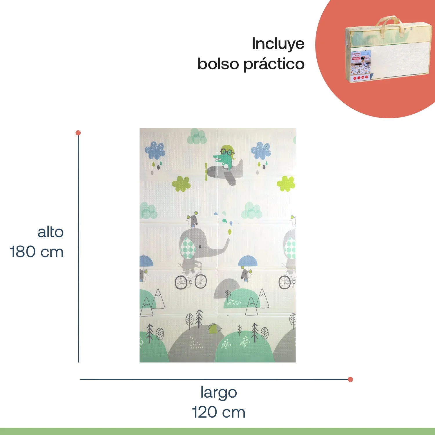 Alfombra Antigolpes Infantil Plegable con Bolso - 180x120 - Ciudad y Elefante | Bebesit - Imagen 8