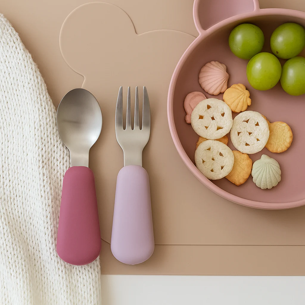 Set de Cuchara y Tenedor de Acero con Mango de Silicona - Lavanda | Mamás Mateas - Imagen 2