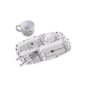 Set Vajilla 2 Piezas + Set de Cubiertos Happy Dots - Gris | Done by deer