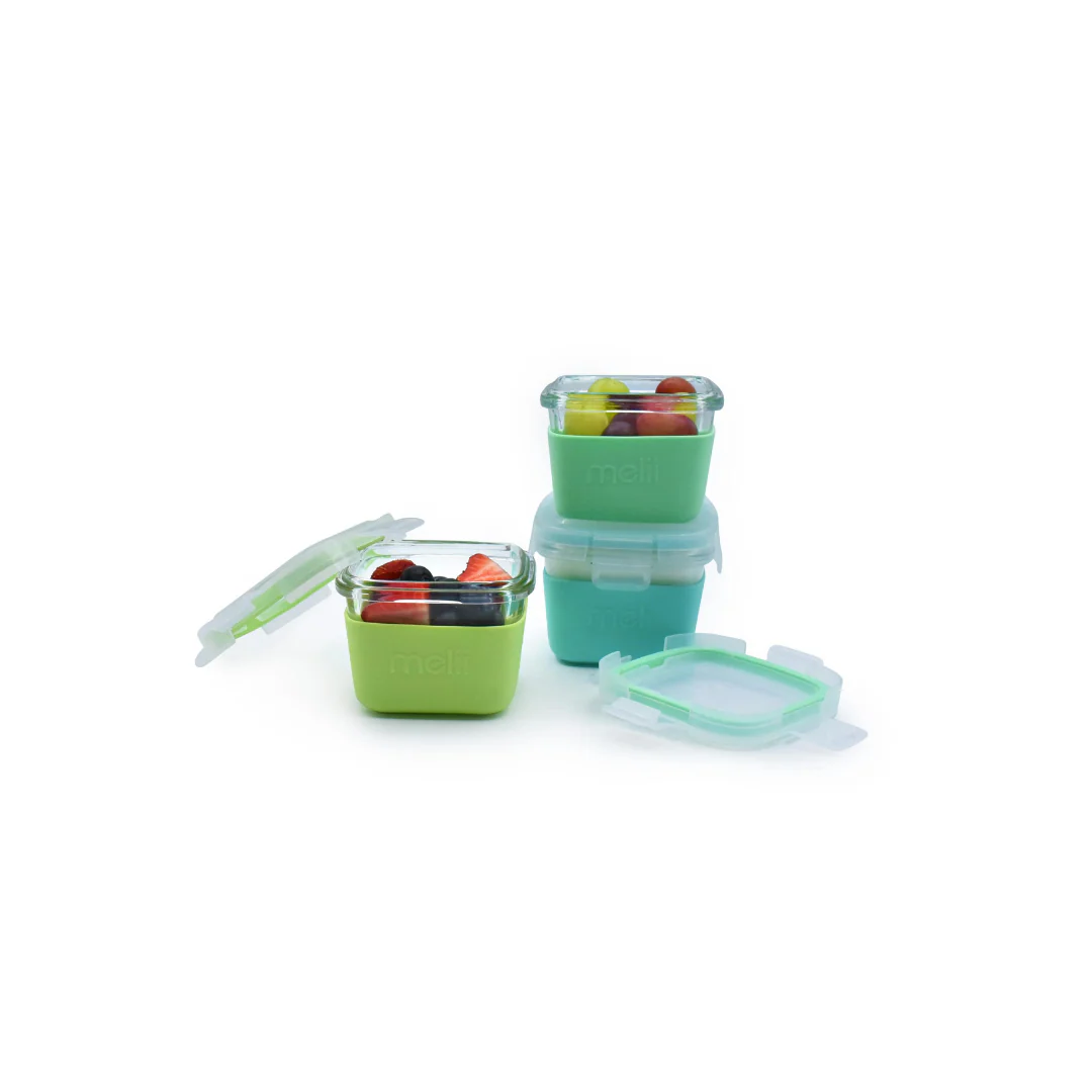 Pack de 3 Contenedores de Vidrio con Funda de Silicona 160ml - Verde y Azul | Melii - Imagen 4