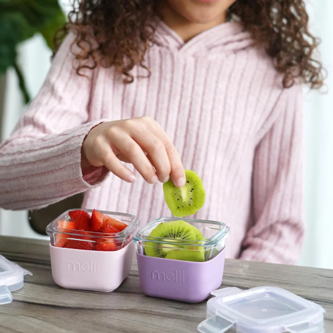 Pack de 3 Contenedores de Vidrio con Funda de Silicona 160ml - Rosa y Gris | Melii - Imagen 2