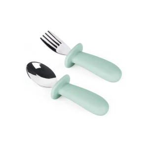 Cubiertos de Acero con Mango de Silicona - Verde | The Baby Nation