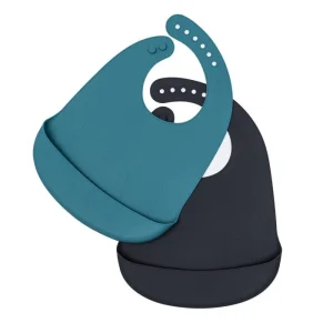 Set de Baberos de Silicona - Azul Oscuro y Gris Carbón | We Might Be Tiny