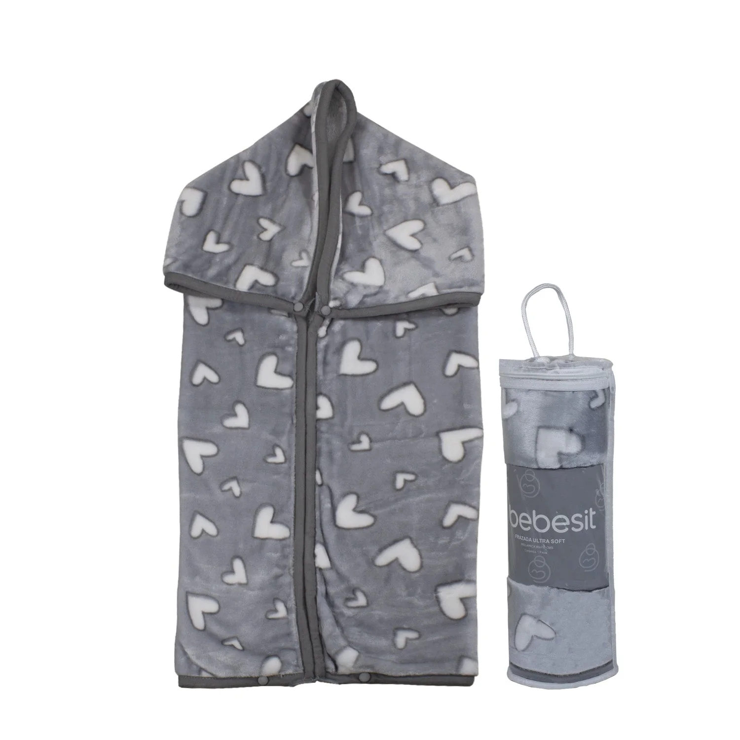 Saco con Broche Ultra Soft - Corazones - Gris | Bebesit - Imagen 2