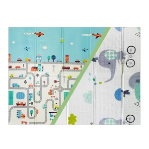 Alfombra Antigolpes Infantil Plegable con Bolso - 180x120 - Ciudad y Elefante | Bebesit