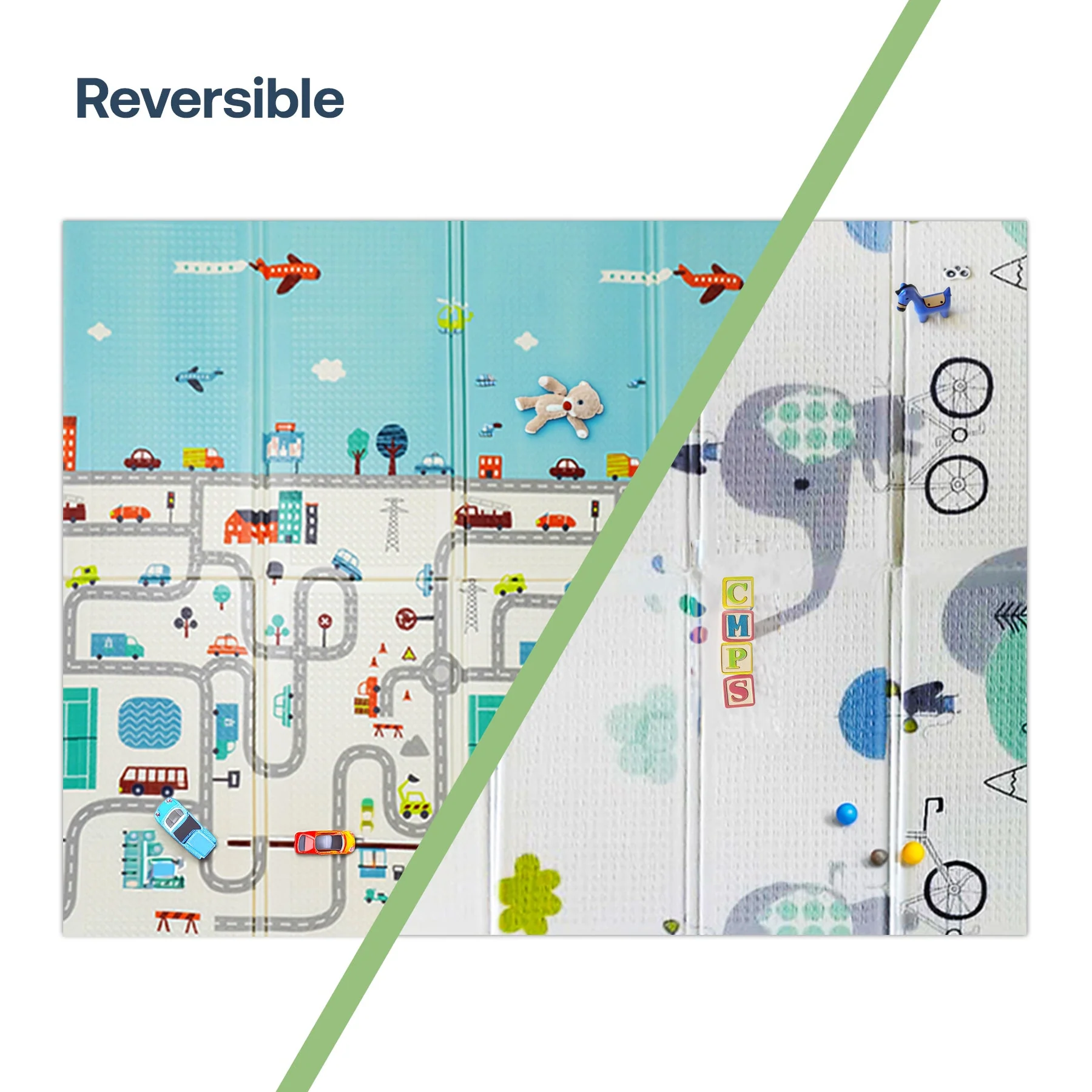 Alfombra Antigolpes Infantil Plegable con Bolso - 180x120 - Ciudad y Elefante | Bebesit - Imagen 2