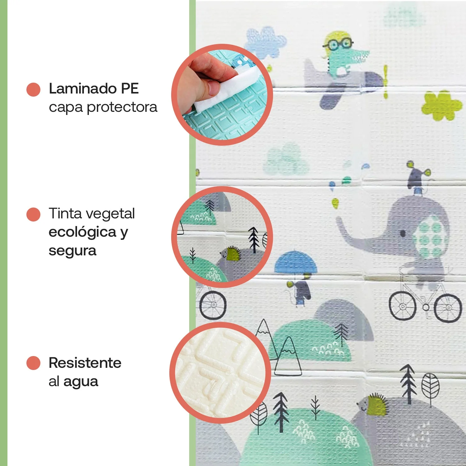 Alfombra Antigolpes Infantil Plegable con Bolso - 180x120 - Ciudad y Elefante | Bebesit - Imagen 4