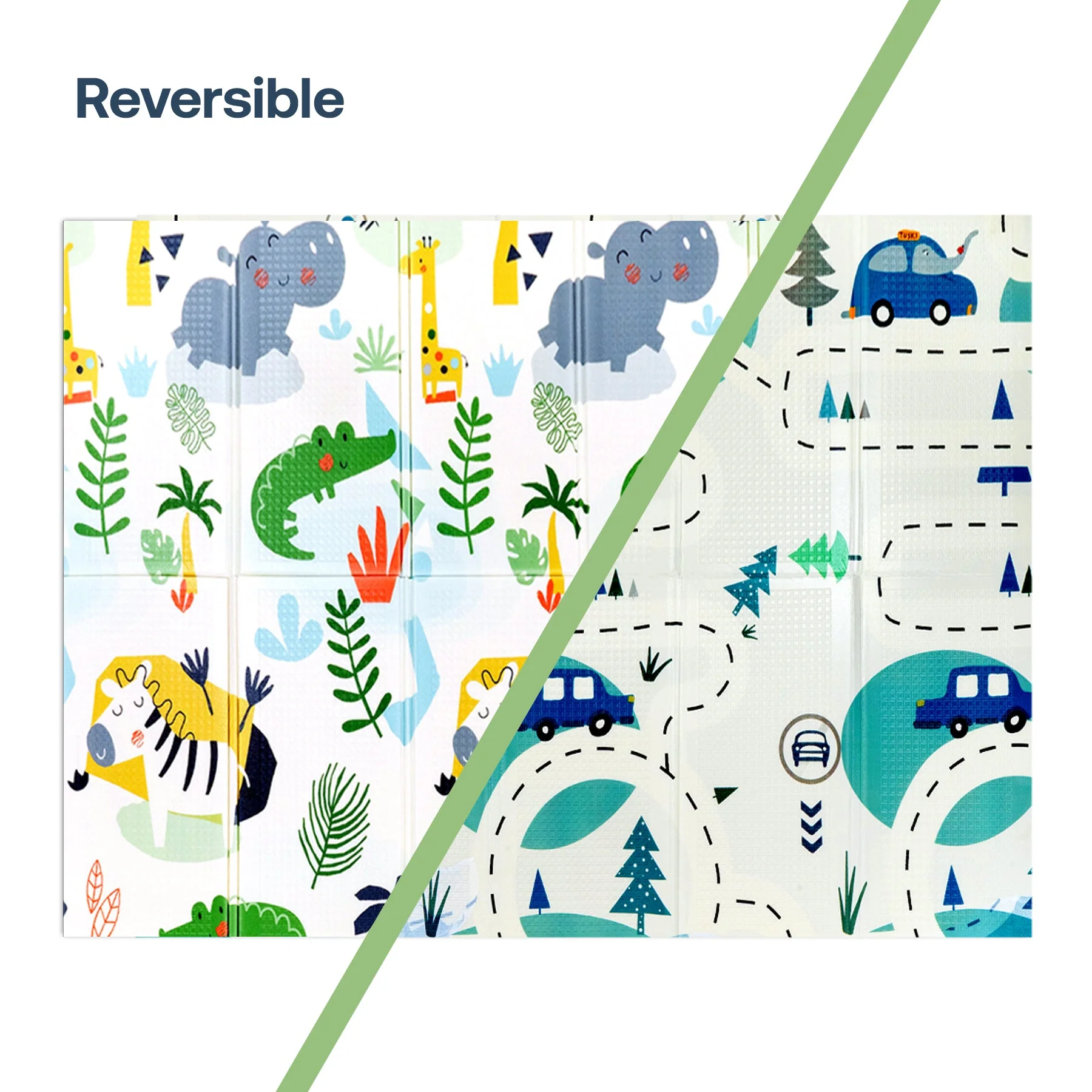 Alfombra Antigolpes Infantil Plegable con Bolso - 180x120 - Auto y Jungla | Bebesit - Imagen 2