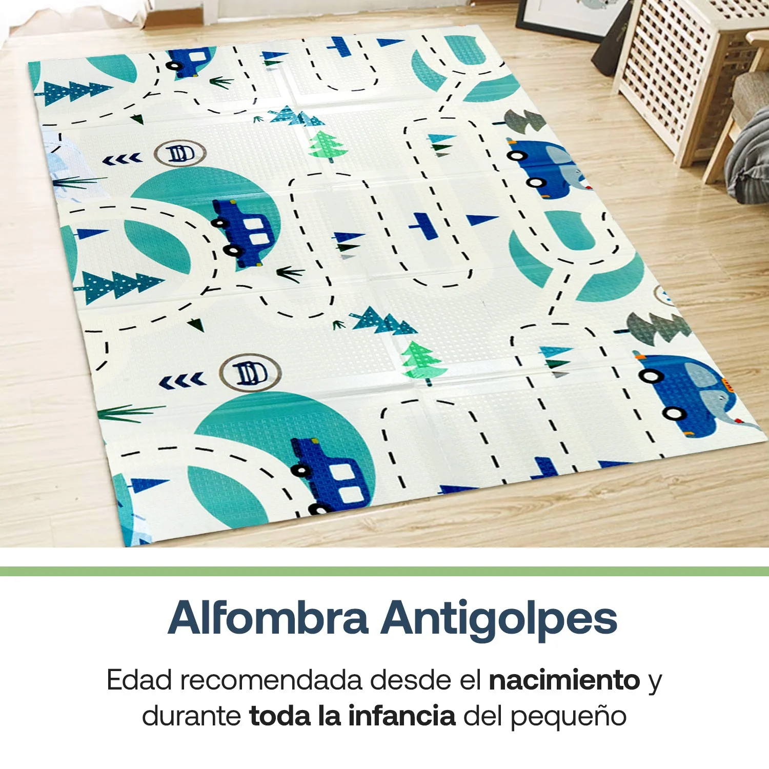 Alfombra Antigolpes Infantil Plegable con Bolso - 180x120 - Auto y Jungla | Bebesit - Imagen 3