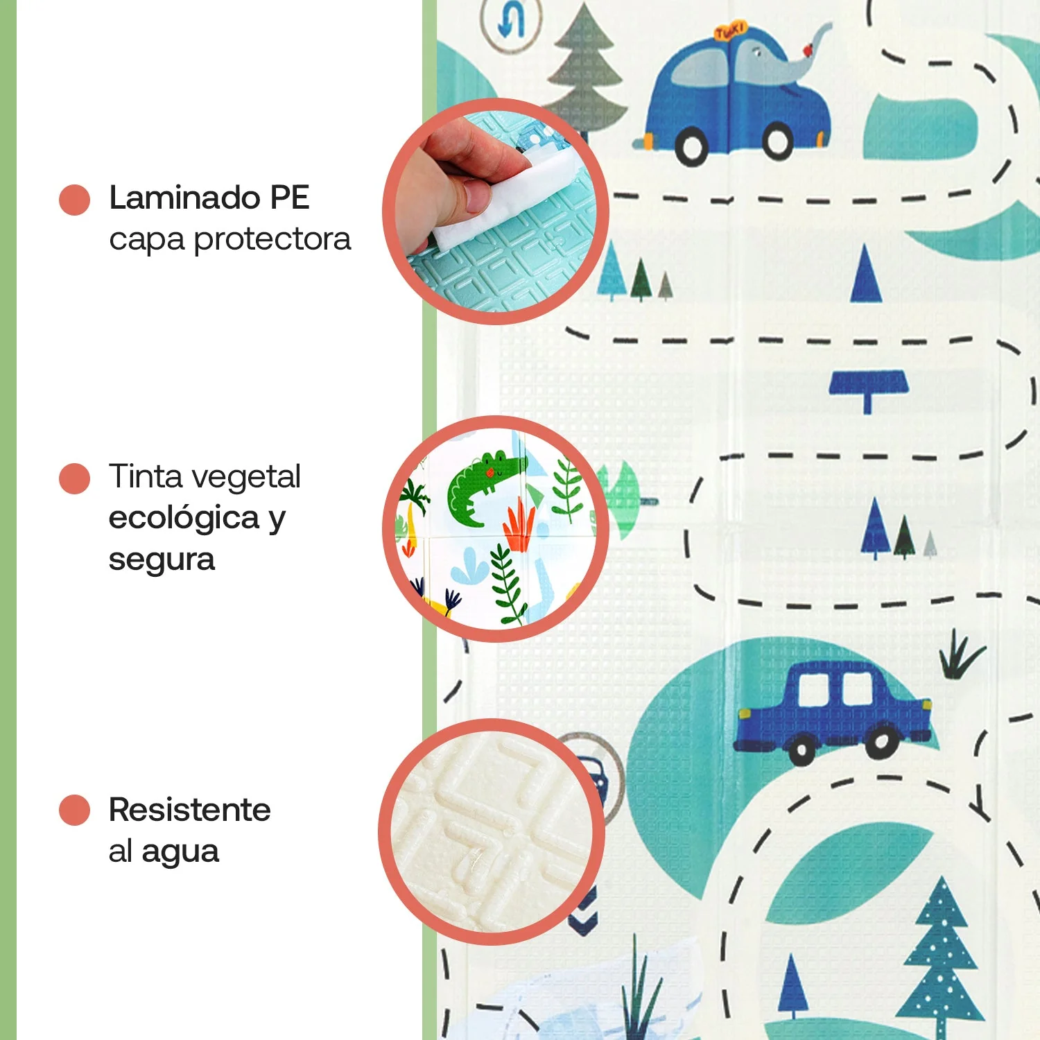 Alfombra Antigolpes Infantil Plegable con Bolso - 180x120 - Auto y Jungla | Bebesit - Imagen 4