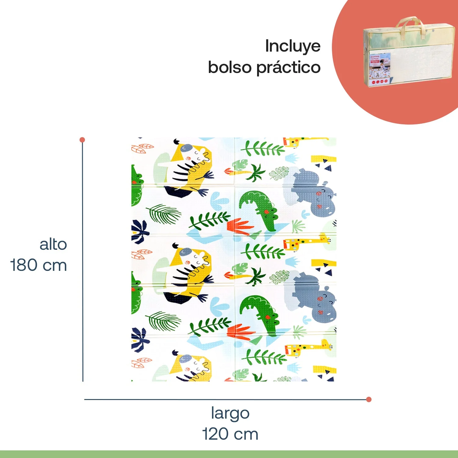 Alfombra Antigolpes Infantil Plegable con Bolso - 180x120 - Auto y Jungla | Bebesit - Imagen 8