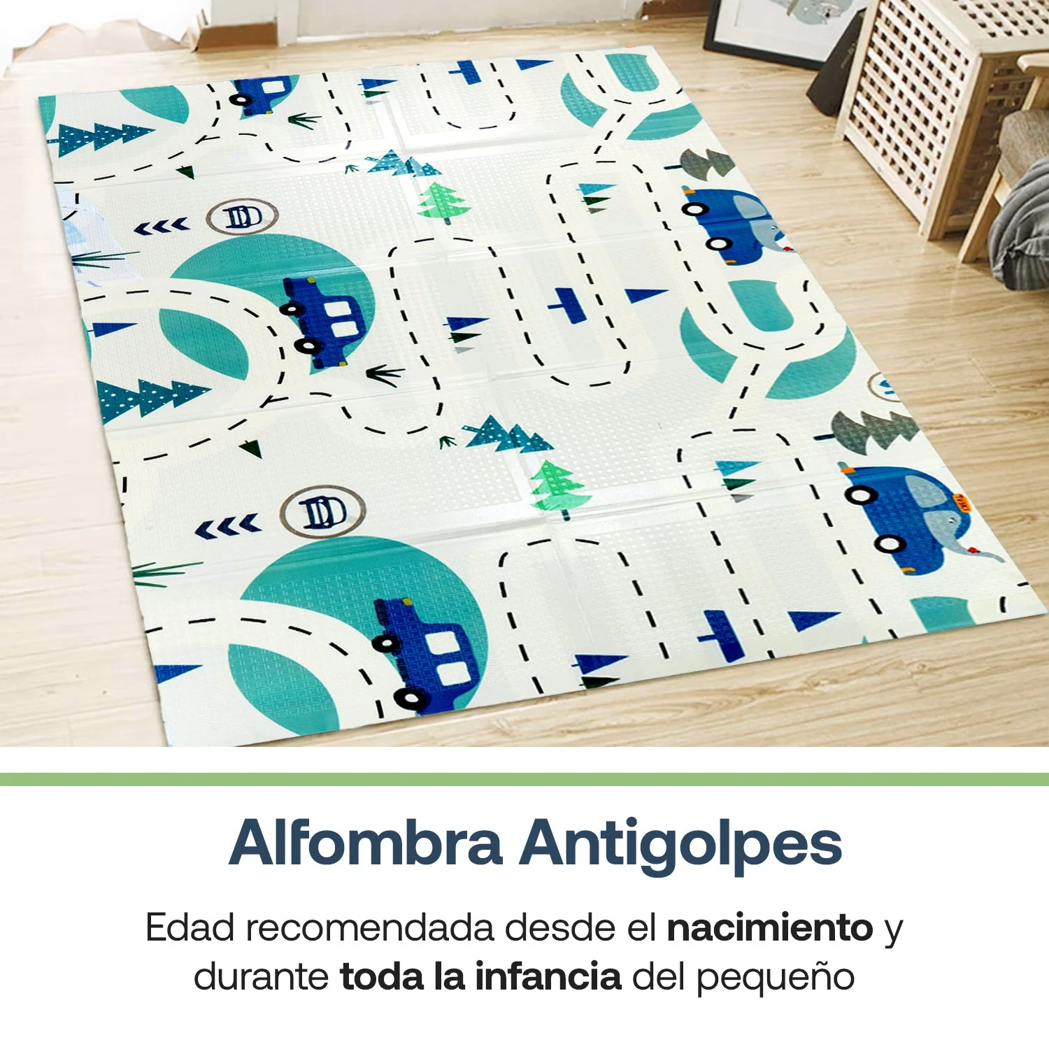 Alfombra Antigolpes Infantil Plegable con Bolso - 180x200 - Auto y Montaña | Bebesit - Imagen 3