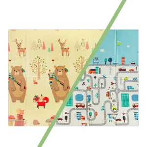 Alfombra Antigolpes Infantil Plegable con Bolso - 180x200 - Oso y Ciudad | Bebesit