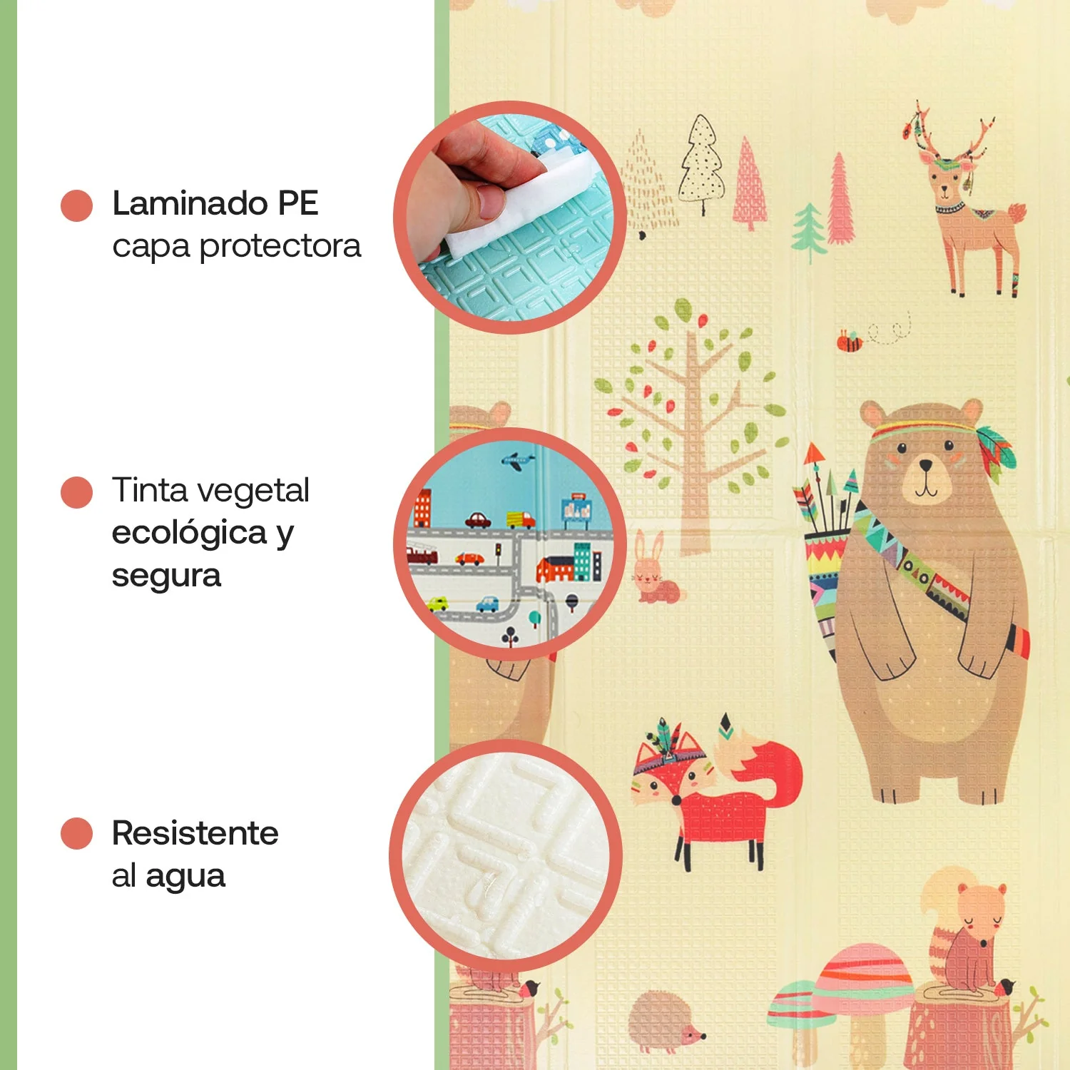 Alfombra Antigolpes Infantil Plegable con Bolso - 180x200 - Oso y Ciudad | Bebesit - Imagen 4