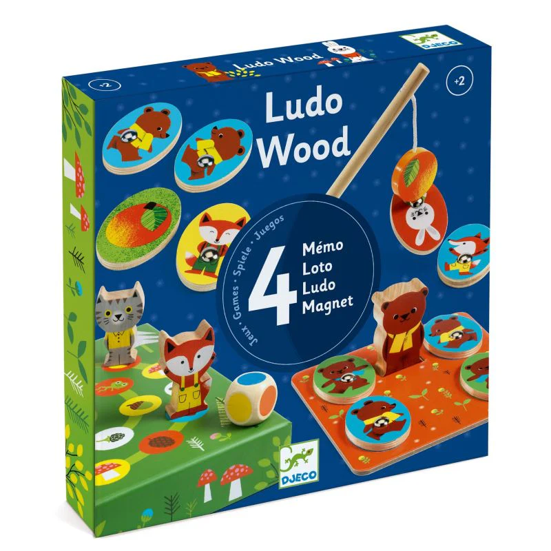 JUEGO EDUCATIVO DJECO ·LUDO WOOD 4 EN 1·