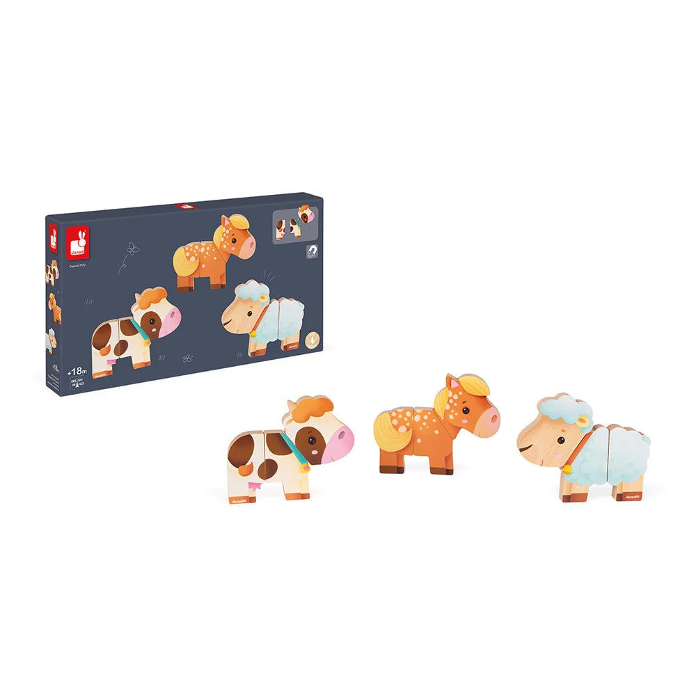 JUEGO MÁGNETICO DE MADERA JANOD ·3 ANIMALES DIVERTIDOS GRANJA· - Imagen 2