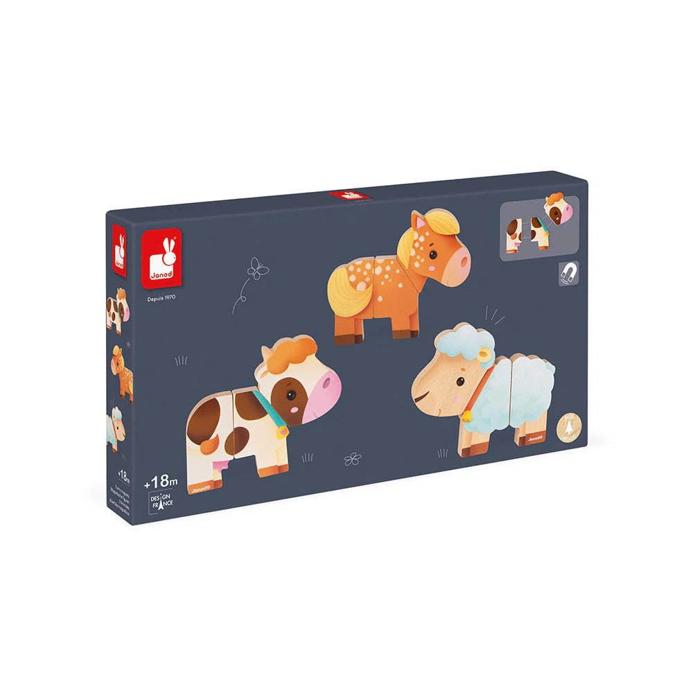 JUEGO MÁGNETICO DE MADERA JANOD ·3 ANIMALES DIVERTIDOS GRANJA· - Imagen 6