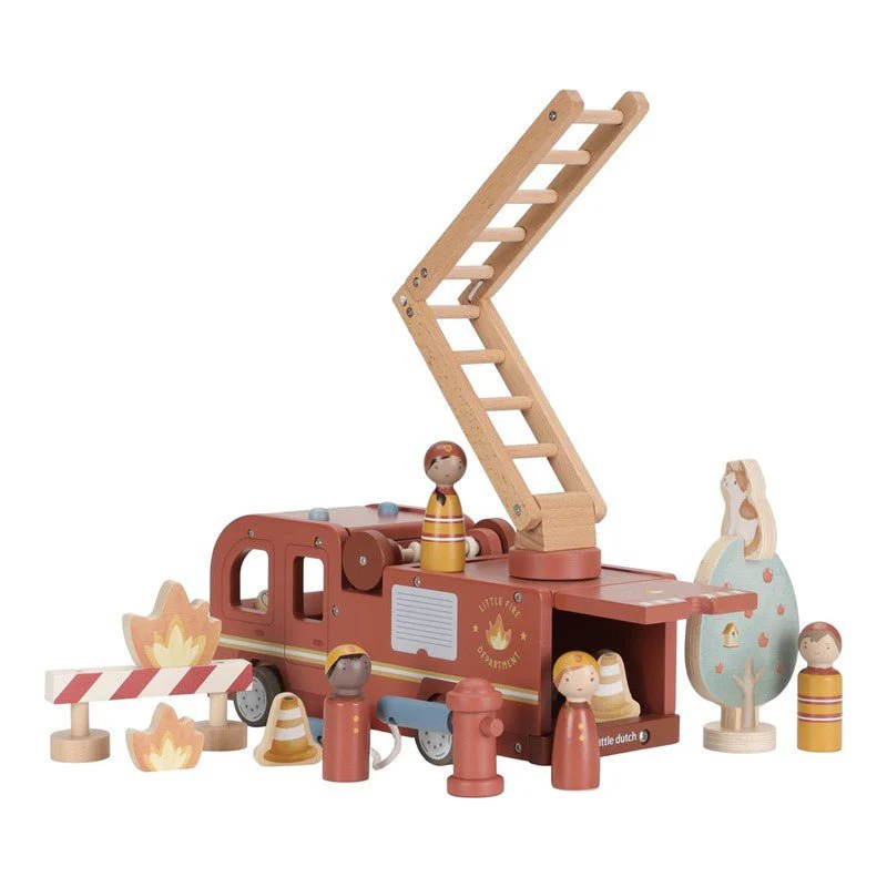 JUGUETE DE MADERA LITTLE DUTCH ·SET DE BOMBEROS CON CAMIÓN·