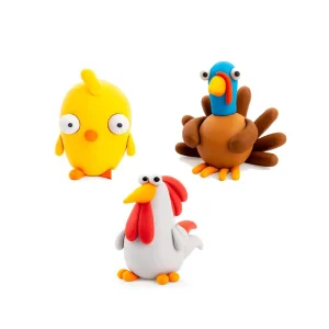 Set de 6 Potes de Arcilla para Modelar: Aves de la Granja - Pollo, Pavo, Gallo | Hey Clay