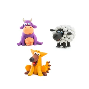 Set de 6 Potes de Arcilla para Modelar: Animales - Vaca, Perro, Oveja | Hey Clay